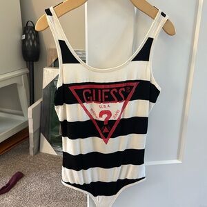 Guess Jeans Black White Stripe Bodysuit Size Small